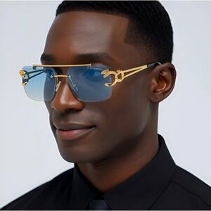Rimless Rectangle Sunglasses Green Lens Fashion Shades Hip Hop Designer‎ Lentes